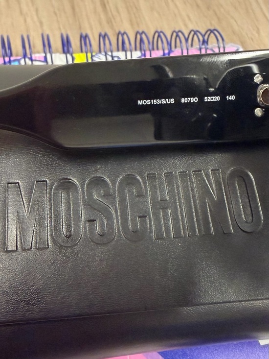 Moschino Black Square Sunglasses with Gold Logo Pearl Accent
